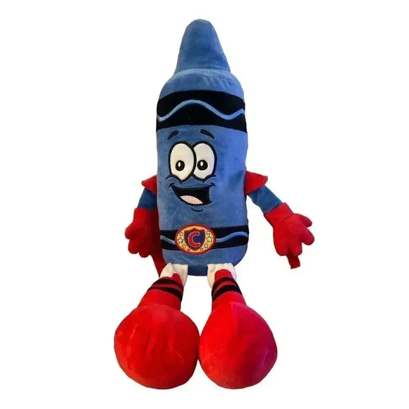 Crayola Experience Crayon Happy Blue Super Tip Superhero Plush Toy Red Cape 18"! - Picture 1 of 2